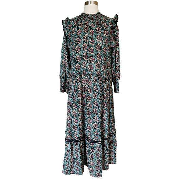 ROLLER RABBIT Maxi Dress Etoiles Delfia Black Starry Print Shift Long Sleeves S - Picture 1 of 12